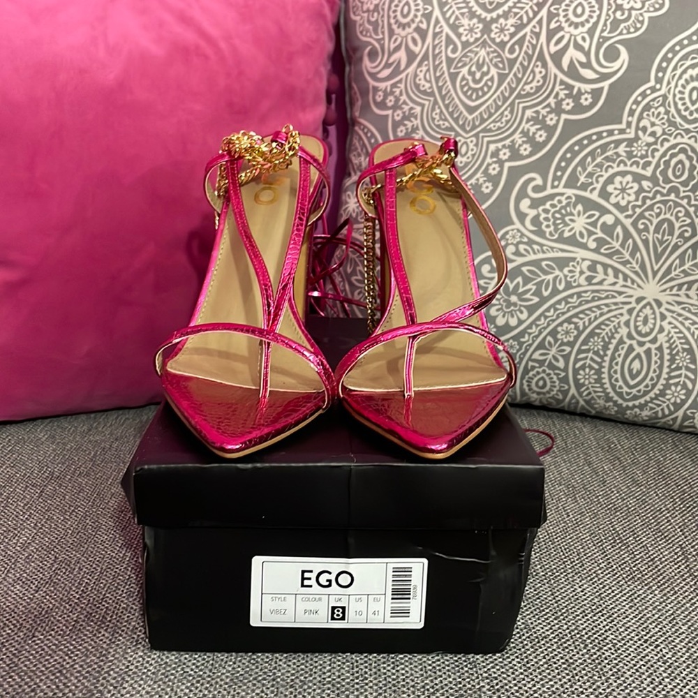 Vibez Lace Up Chain Strap Pointed Toe Stiletto He… - image 3